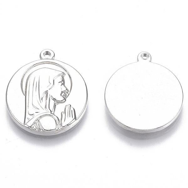 

PandaHall 304 Stainless Steel Pendants, Flat Round with Praying Virgin Mary, Real Platinum Plated, 21x18.5x2.8mm, Hole: 1.2mm 304 Stainless...