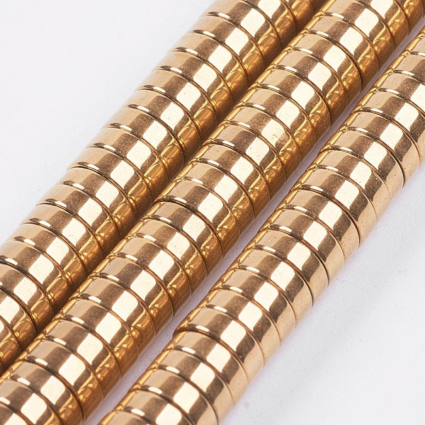 

PandaHall Electroplate Non-magnetic Synthetic Hematite Beads Strands, Heishi Beads, Flat Round/Disc, Golden Plated, 6.5x2mm, Hole: 0.8mm...