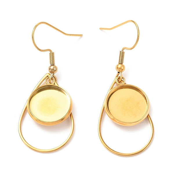 

PandaHall 201 Stainless Steel Earring Hooks, with Flat Round Cabochon Settings, Teardrop, Golden, Tray: 12mm, 44mm, 22 Gauge, Pin: 0.6mm 201...