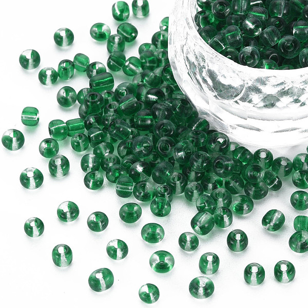 

PandaHall 6/0 Transparent Two Tone Glass Seed Beads, Round Hole, Flat Round, Green, 3.5~5.5x2~6.5mm, Hole: 1~1.2mm, about 450g/Pound Glass...