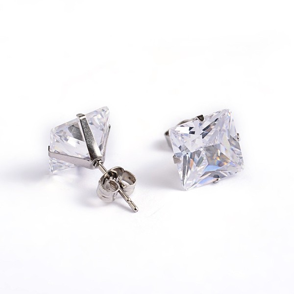 

PandaHall Square Cubic Zirconia Stud Earrings, with 304 Stainless Steel Pins, Clear, 6.5x6mm, Pin: 0.9mm Cubic Zirconia Clear