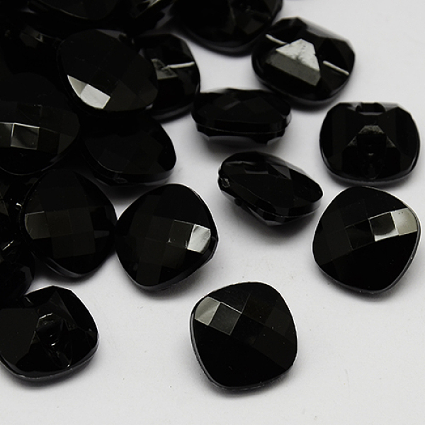 PandaHall Taiwan Acrylic Rhinestone Buttons, Faceted, 1-Hole, Square, Black, 15x15x8mm, Hole: 1mm Acrylic Rhinestone Square Black