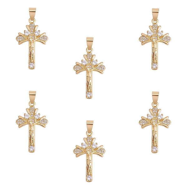 

PandaHall 6Pcs Brass Micro Pave Clear Cubic Zirconia Pendants, Long-Lasting Plated, Crucifix Cross, Real 18K Gold Plated, 30x18x4.5mm, Hole...