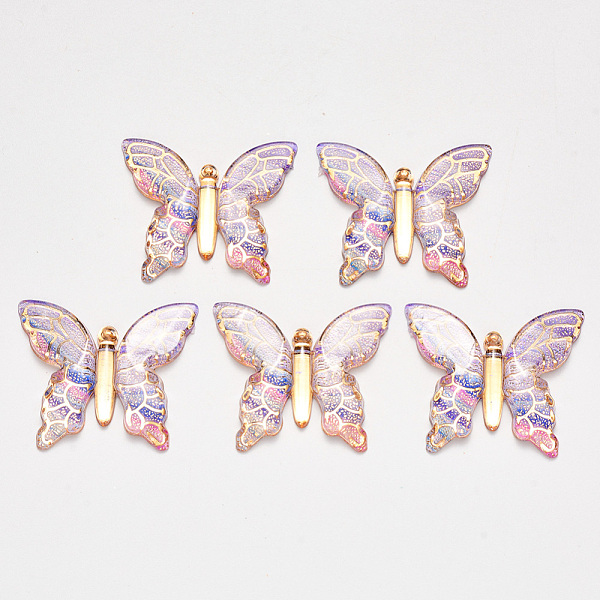 

PandaHall Transparent Acrylic Pendants, with Plated Bottom, Butterfly, Colorful, 34x39x5.5mm, Hole: 1.2mm Acrylic Butterfly