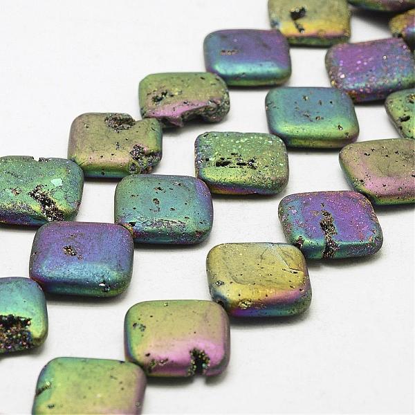 

PandaHall Electroplated Natural Druzy Geode Crystal Beads Strands, Rhombus, Dyed, Multi-color Plated, 30x30x7~8mm, Hole: 2mm, about...
