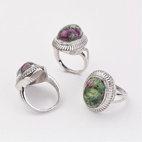 

PandaHall Natural Ruby in Zoisite Finger Rings, with Brass Ring Finding, Platinum, Oval, Size 8, 18mm Ruby in Zoisite
