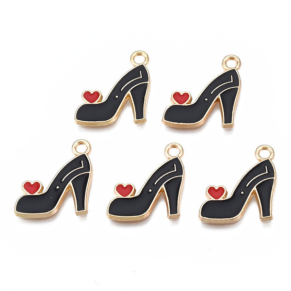 

PandaHall Rack Plating Alloy Enamel Pendants, Cadmium Free & Nickel Free & Lead Free, High-Heeled Shoes with Red Heart, Black, 20.5x14x1.2mm...