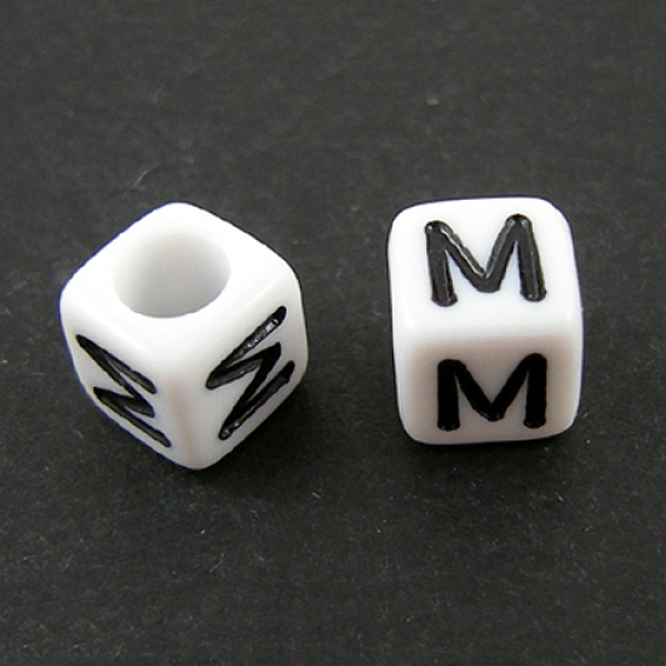 

PandaHall Letter Acrylic European Beads, Horizontal Hole, Cube, Letter.M, 10x10x10mm, Hole: 3.5~4mm, about 598pcs/500g Acrylic Letter M..., White