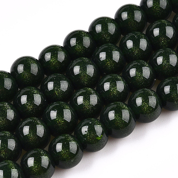 

PandaHall Imitate Green Goldstone Glass Beads Strands, Round, Dark Green, 8mm, Hole: 1.4mm, about 51pcs/strand, 14.57 inch(37cm) Glass Round