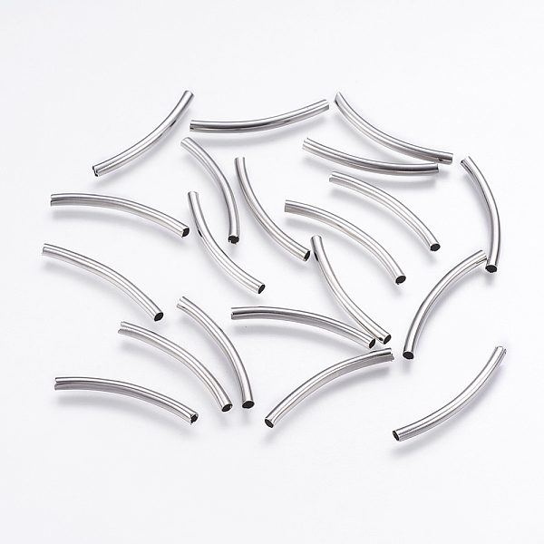

PandaHall Brass Tube Beads, Curved, Stainless Steel Color, 35x3mm, Hole: 2.5mm Brass Tube