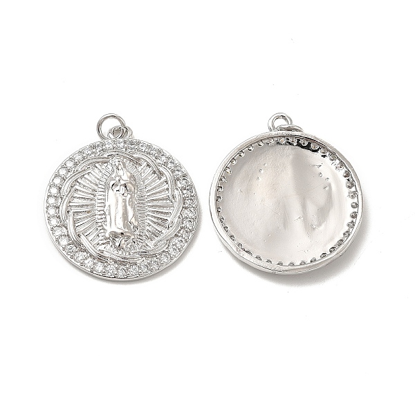 

PandaHall Brass Micro Pave Cubic Zirconia Pendants, with Jump Ring, Flat Round with Religion Virgin Mary Charm, Platinum, 28x25x4mm, Hole..., Clear