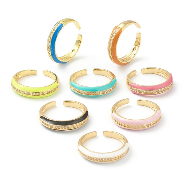 

PandaHall Brass Micro Pave Clear Cubic Zirconia Cuff Rings, Open Rings, with Enamel, Golden, Mixed Color, US Size 8, Inner Diameter: 18mm..., Multicolor