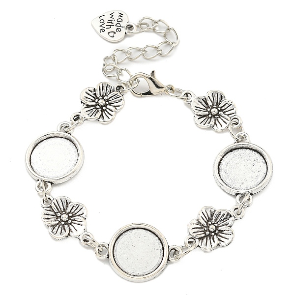 

PandaHall Antique Silver Plated Alloy Link Chain Bracelet Making, Fit for Cabochons, Flower, 6-1/2 inch(16.5cm), Tray: 12mm Alloy Flower