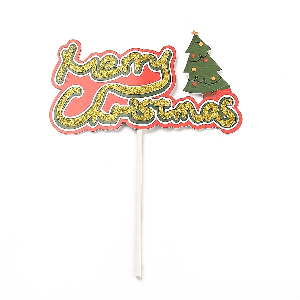 PandaHall Paper Christmas Trees Cake Insert Card Decoration, with Bamboo Stick, for Christmas Cake Decoration, Colorful, 180mm Paper Tree