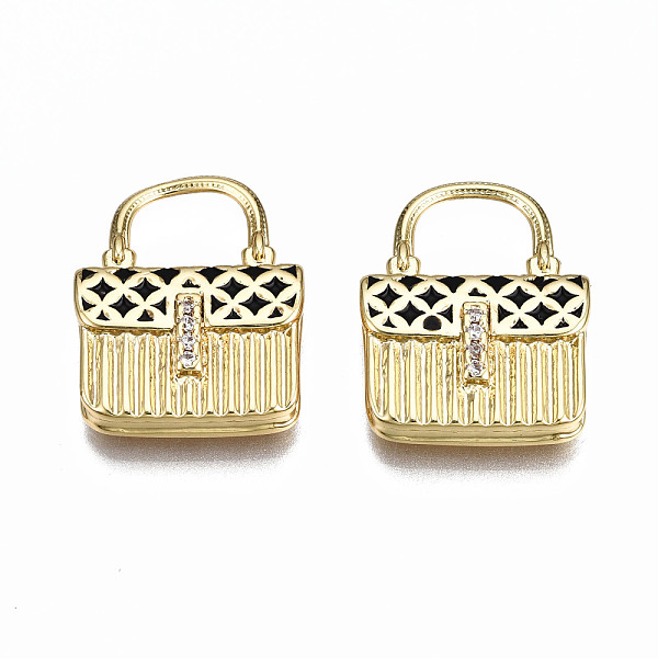 

PandaHall Brass Micro Pave Cubic Zirconia Enamel Pendants, Nickel Free, Real 16K Gold Plated, Bag, Black, 20x15.5x4mm, Hole: 6.5x8mm...