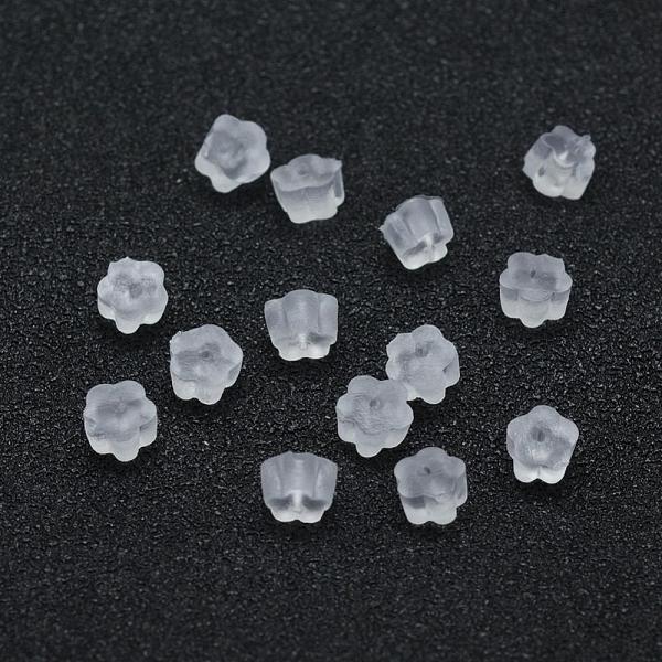 

PandaHall Eco-Friendly Plastic Ear Nuts, Earring Backs, Flower, Clear, 4x4x2.5mm, Hole: 0.5mm, about 9500pcs/bag Plastic Flower Clear