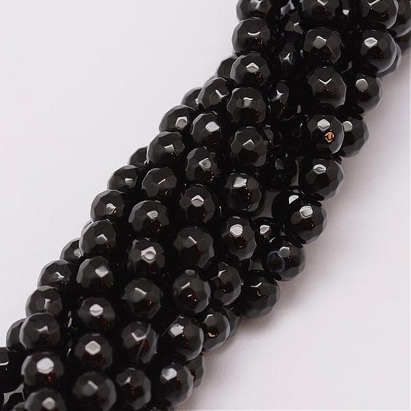 

PandaHall Natural Agate Bead Strands, Dyed, Faceted, Round, Black, 6mm, Hole: 1mm, about 56~58pcs/strand, 14 inch Natural Agate Round Black