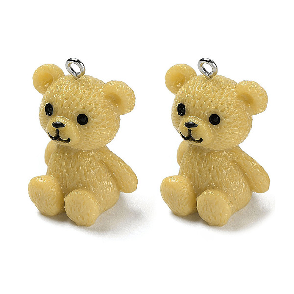 

PandaHall Opaque Resin Pendants, Bear Charms, with Platinum Tone Iron Loops, Light Khaki, 30x20.5x19mm, Hole: 2mm Iron+Resin Bear