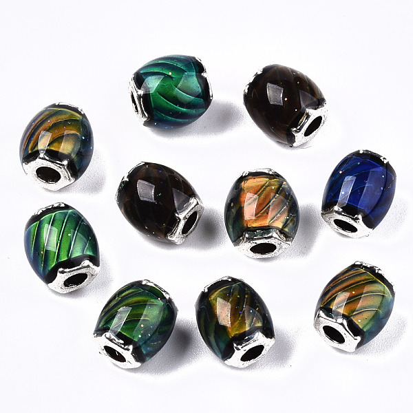 PandaHall Glass Beads, with Platinum Tone Brass Double Cores, Faceted, Drum, Changing Color Mood Beads, Colorful, 9x7~8mm, Hole: 2.5mm Glass...