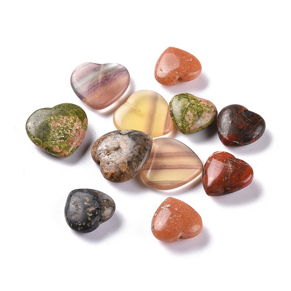 

PandaHall Natural Mixed Gemstone Beads, Half Drilled, Heart, 12~15x12~15x5mm, Hole: 1.4mm Mixed Stone Heart