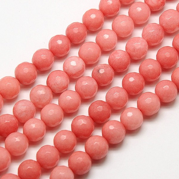 

PandaHall Natural Malaysia Jade Bead Strands, Faceted Round Dyed Beads, Light Coral, 8mm, Hole: 1mm, about 45pcs/strand, 14.3 inch Malaysia..., Red