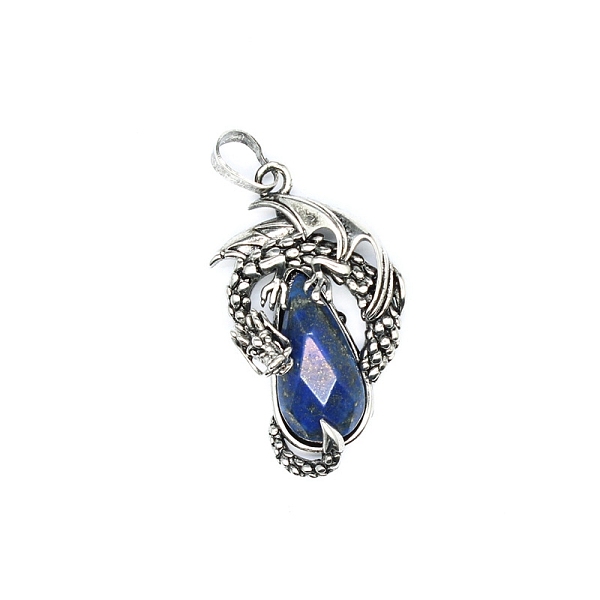 

PandaHall Natural Lapis Lazuli Brass Pendants, Flying Dragon Charms with Faceted Teardrop Gems, Antique Silver, 38x22x6mm Lapis Lazuli...