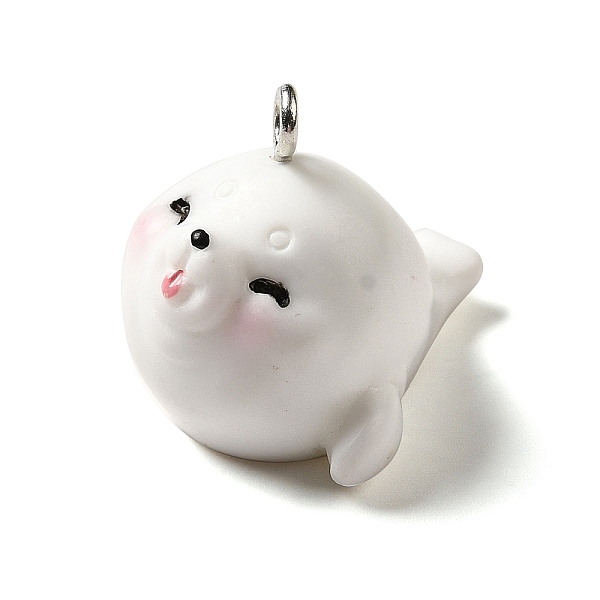 

PandaHall Marine Series Opaque Resin Pendants, Sea Lion Charm, with Platinum Plated Iron Findings, White, 19.5x22x24mm, Hole: 2mm Iron+Resin...