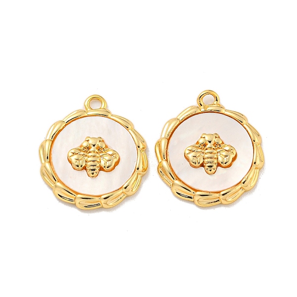 

PandaHall Natural White Shell Charms, Rack Plating Brass Flat Round with Bee Charms, Real 18K Gold Plated, 15x13x3mm, Hole: 1.2mm White...