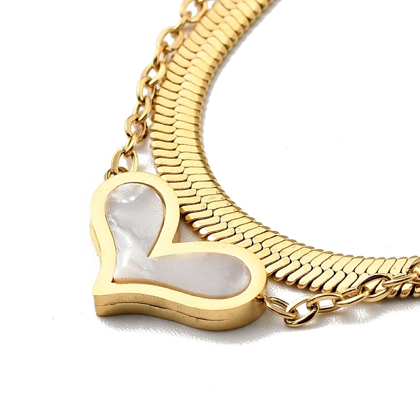 

PandaHall Synthetic White Shell Heart Pendants Double Layer Necklace, Ion Plating(IP) 304 Stainless Steel Jewelry for Women, Golden, 15.35...