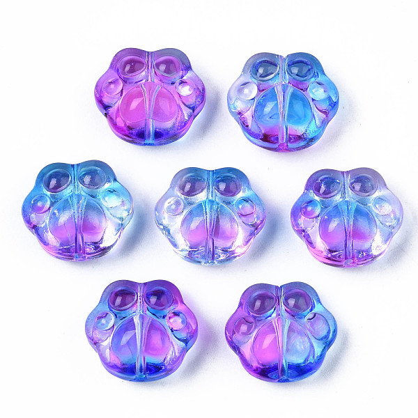 

PandaHall Transparent Spray Painted Glass Beads, Bear Paw, Magenta, 13.5x15x8.5mm, Hole: 1mm Glass Bear Pink