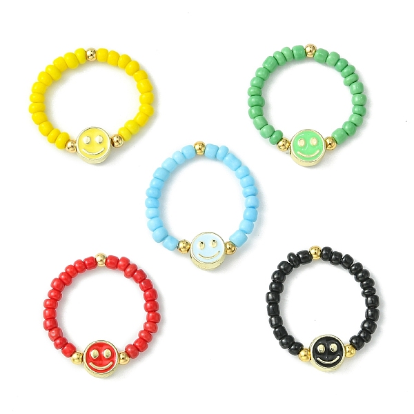 

PandaHall 5Pcs 5 Colors Glass Seed Beads Beaded Stretch Finger Ring Sets, Smiling Face Beads Rings for Women, Mixed Color, Inner Diameter..., Multicolor