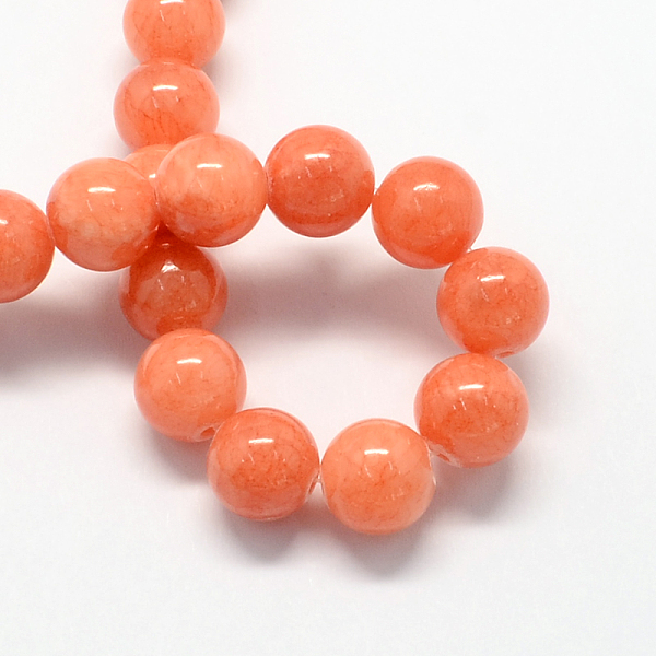 

PandaHall Natural Dyed Yellow Jade Gemstone Bead Strands, Round, Light Salmon, 10mm, Hole: 1mm, about 40pcs/strand, 15.7 inch Yellow Jade..., Red