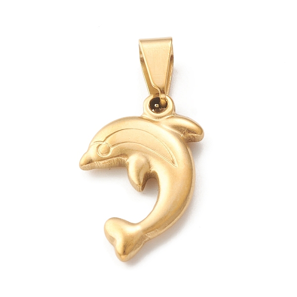 

PandaHall Ion Plating(IP) 304 Stainless Steel Pendants, Dolphin Charm , Golden, 21.5x13.5x3mm, Hole: 4x8mm 304 Stainless Steel Dolphin