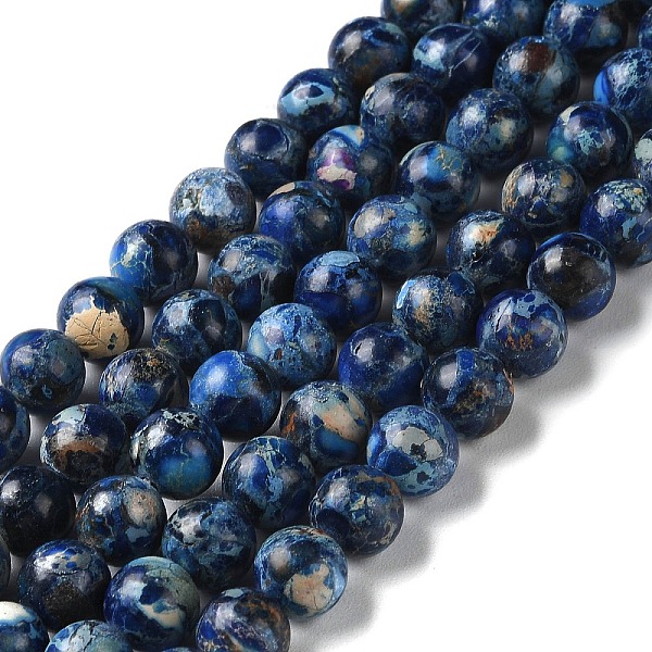 

PandaHall Natural Imperial Jasper Beads Strands, Dyed, Round, Marine Blue, 8~8.5mm, Hole: 1~1.2mm, about 47~48pcs/strand, 15.16 inch(38.5cm)...