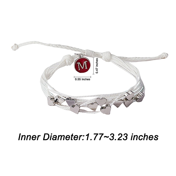 

PandaHall Multi String Cord Bracelet with Initial Letter M Charm, Heart Adjustable Bracelet for Women, White, Inner Diameter: 1-3/4~3-1/4...