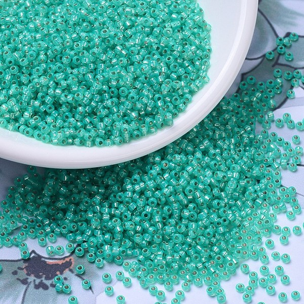 

PandaHall MIYUKI Round Rocailles Beads, Japanese Seed Beads, 11/0, (RR572) Dyed Aqua Green Silver Lined Alabaster, 2x1.3mm, Hole: 0.8mm..., Cyan