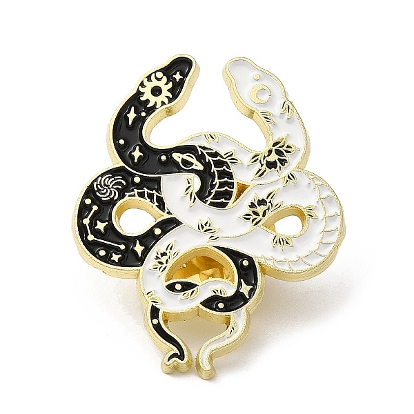

PandaHall Snake & Flower Enamel Pins, Totem Badge, Golden Alloy Brooch for Backpack Clothes, Black, 30.5x24.5x1.5mm Alloy+Enamel Snake Black