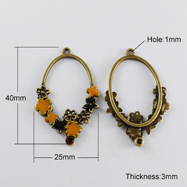 

PandaHall Alloy Enamel Pendants, Cadmium Free & Lead Free, with Rhinestone, Oval with Flower, Antique Bronze Metal Color, Chocolate..., Brown