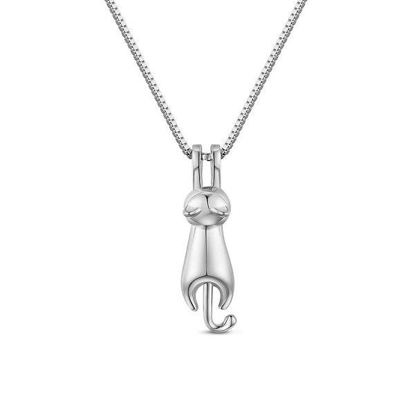 

PandaHall SHEGRACE Rhodium Plated 925 Sterling Silver Kitten Pendant Necklace, with Cat, Platinum, 15.7 inch(40cm) Sterling Silver