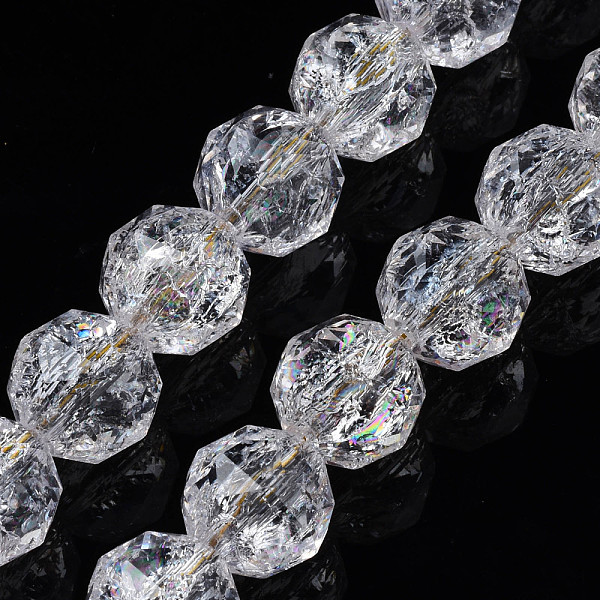 

PandaHall Transparent Crackle Glass Beads Strands, Faceted, Round, Clear, 12x11.5mm, Hole: 1.5mm, about 38Pcs/strand, 12.99 inch(33cm) Glass...