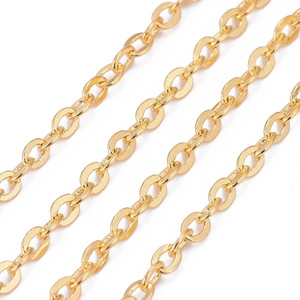 

PandaHall Brass Flat Oval Cable Chains, Unwelded, with Spool, Cadmium Free & Nickel Free & Lead Free, Golden, 3.3x2.6x0.5mm, about 92m/roll...