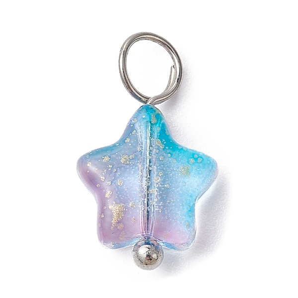 

PandaHall Spray Painted Glass Pendant, with Brass Findings, Star Charms, Colorful, 13.5~14x8x4mm, Hole: 3mm Brass+Glass Star