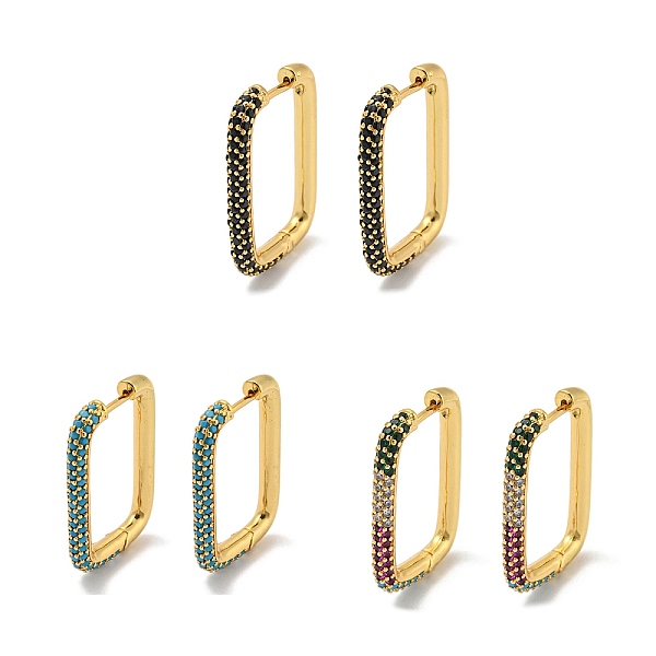 

PandaHall Brass Micro Pave Cubic Zirconia Huggie Hoop Earrings, Rectangle, Golden, Mixed Color, 29.5x19.5x3.5mm, Pin: 1mm Cubic Zirconia..., Multicolor