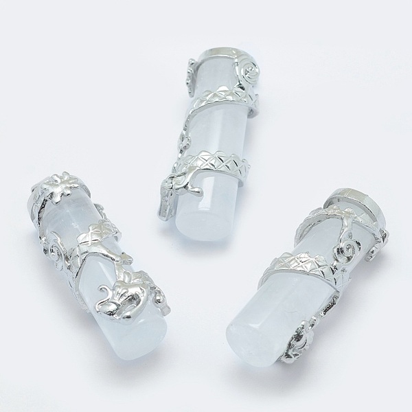 

PandaHall Natural Quartz Crystal Pendants, with Brass Findings, Column with Dragon, Platinum, 40.5~41.5x14x15mm, Hole: 3.5x5mm Quartz...
