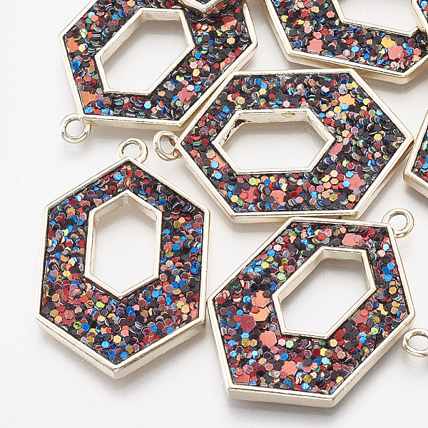 

PandaHall Alloy Pendants, with Sequins/ Paillettes Chips, Hexagon, Golden, Hollow, Red, 38x24x3mm, Hole: 2mm Alloy Hexagon Red