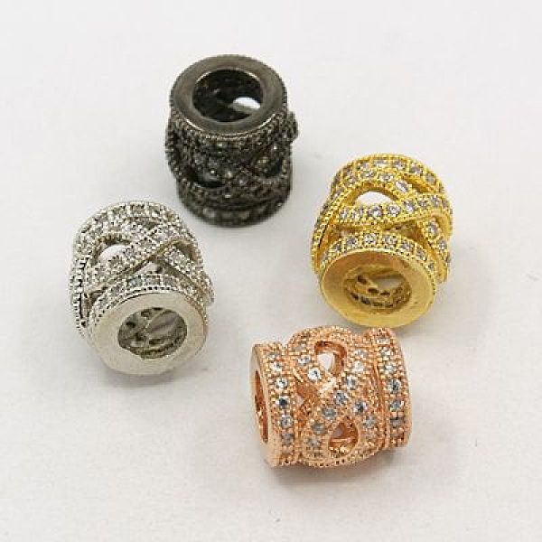 

PandaHall Brass Cubic Zirconia European Beads, Column, Clear, Mixed Color, 9x10mm, Hole: 5.5mm Brass+Cubic Zirconia Column Clear