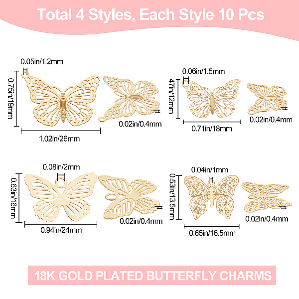

PandaHall Beebeecraft 40Pcs 4 Styles 18K Gold Plated Butterfly Charms Butterfly Filigree Connectors Pendants for DIY Jewelry Making Necklace...