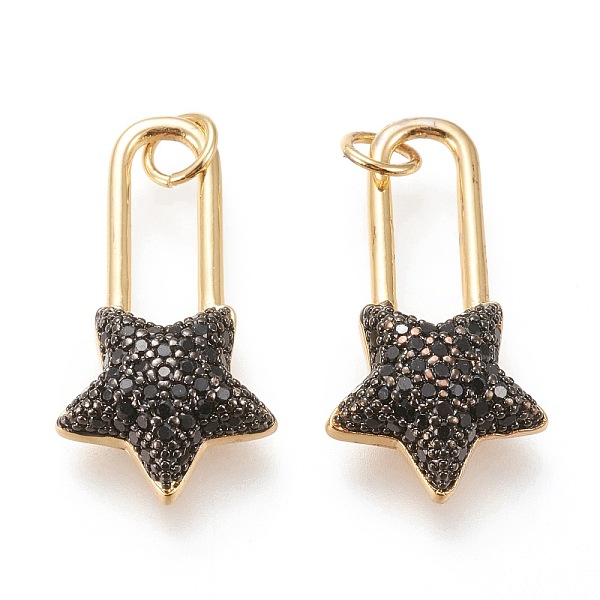 

PandaHall Brass Micro Pave Cubic Zirconia Pendants, with Jump Rings, Long-Lasting Plated, Real 18K Gold Plated & Gunmetal, Star, Black...