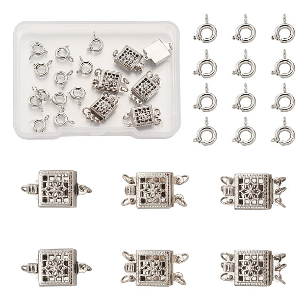 

PandaHall 6 Sets 3 Style Alloy Box Clasps, Multi-Strand Clasps, with 12 Pcs Brass Spring Ring Clasps, Platinum, Box Clasps: 2 Sets/style...