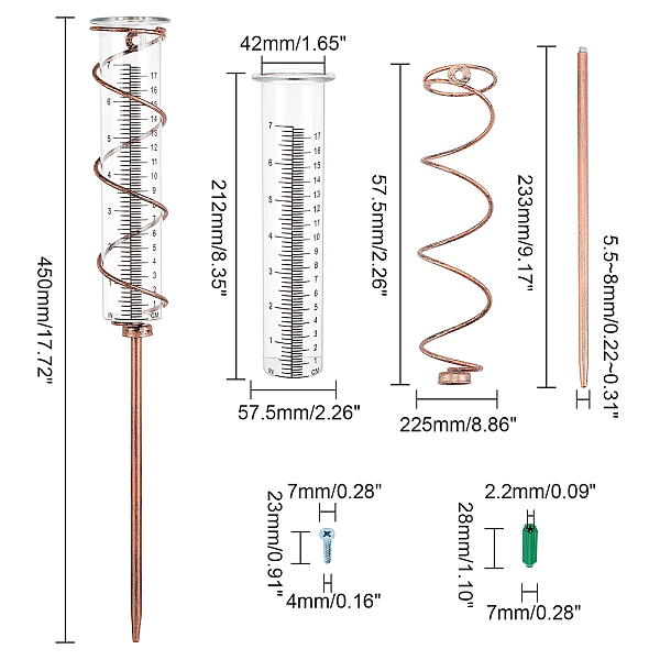 

PandaHall SUPERDANT 17cm Capacity Glass Spiral Rain Gauge Garden Rain Gauge with Metal Frame Rain Measuring Cup with Bronze Iron Outdoor..., Clear